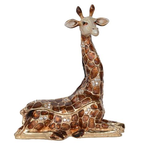 Small Vintage Metal Giraffe Jeweled Trinket Box / Hidden 